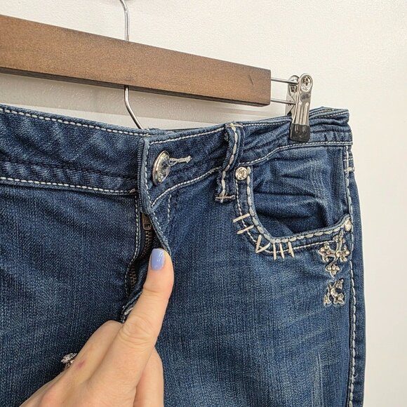 Vintage Y2K‎ L.A. Idol Dark Wash Mid Rise Bedazzled Bootcut Denim Jeans Size 13 - Picture 6 of 15